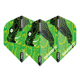 Set of three Peter Wright Snakebite green snake head No.2 dart flights