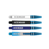 The Gerwyn Price Iceman Nitrotech Ionic shaft range in black, dark blue, blue and white