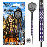 Shot Goths Visara 90% tungsten darts – iridescent purple titanium straight barrels with Turbo points