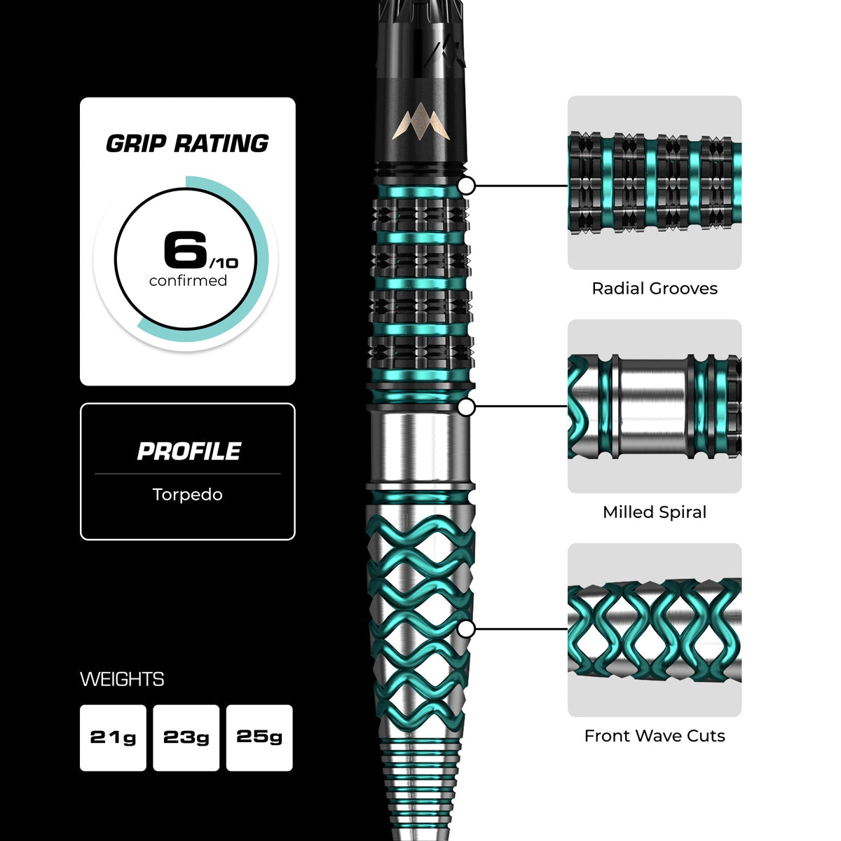 Mission Neptune 90% tungsten darts - grip rating and barrel profile