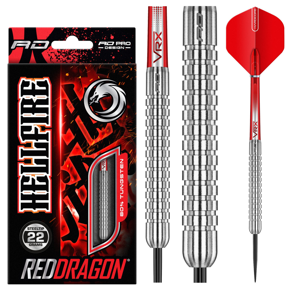 Red Dragon Hell Fire A 80% tungsten darts with retail packaging