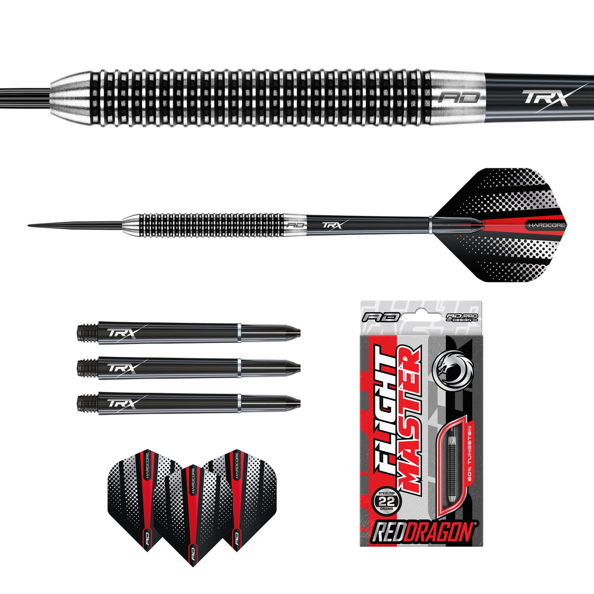 Red Dragon Flightmaster Swingfire 1 set contents with shafts, spare flights and bar wallet