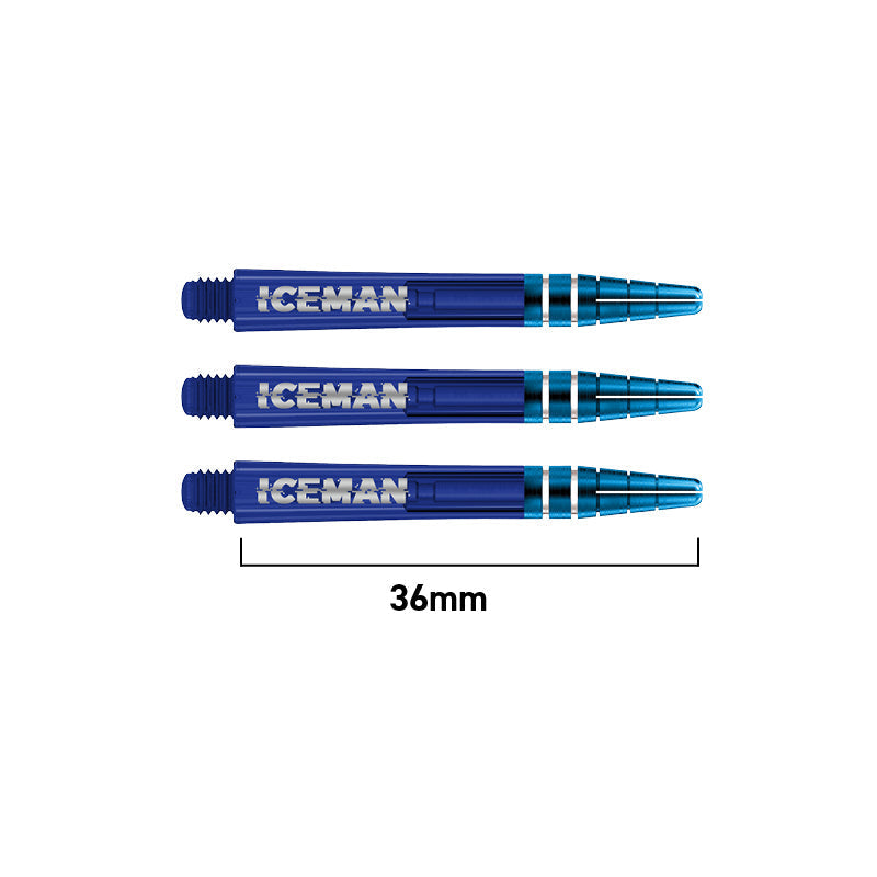 Red Dragon Gerwyn Price Iceman Nitrotech Ionic short shafts in dark blue, set of three with 36mm length marked