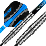 Harrows Razr Bulbous 90% tungsten barrel – close view of the full-length acute sawtooth razor grip