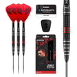 Red Dragon Jonny Clayton RD-Pro 90% tungsten darts with red Nitro Flite Kite flights, retail packaging and barrel close-up