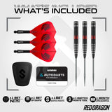 Jonny Clayton RD-Pro box contents with tungsten darts, Nitro Flite Kite flights, Switch Points, tool and Autodarts card