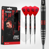 Red Dragon Jonny Clayton RD-Pro dart set alongside Jonny Clayton retail packaging