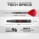 Red Dragon Jonny Clayton RD-Pro specification graphic with 50.8mm barrel, 22g, 23g and 24g weights and onyx coating