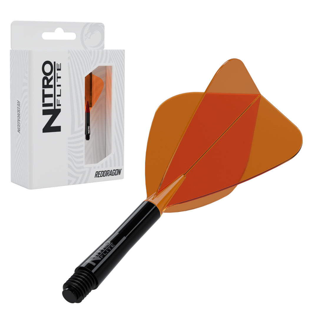 Red Dragon Nitro Flite Kite intermediate with black stem and orange flight, with retail packaging