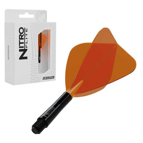 Red Dragon Nitro Flite Kite short with black stem and orange flight, with retail packaging