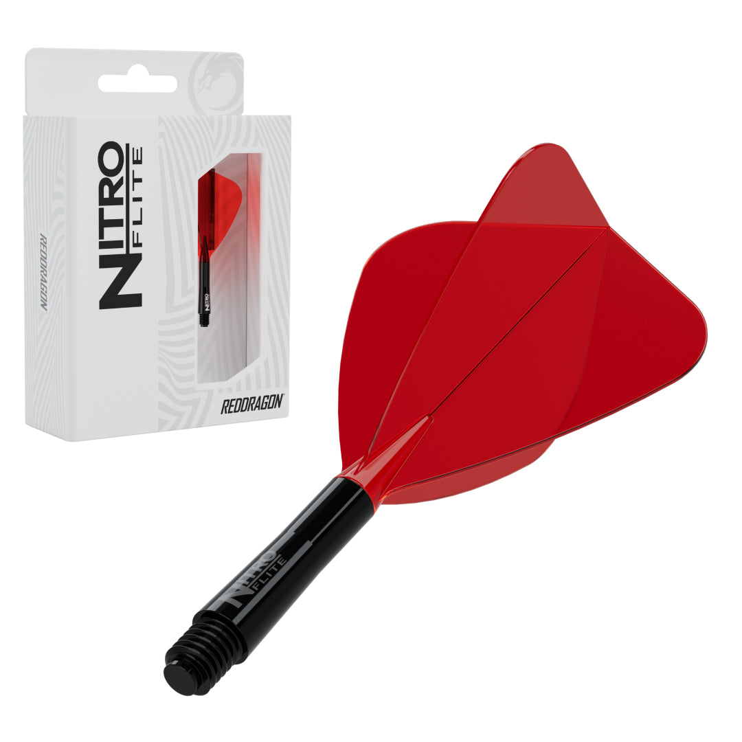 Red Dragon Nitro Flite Kite short with black stem and red flight, with retail packaging