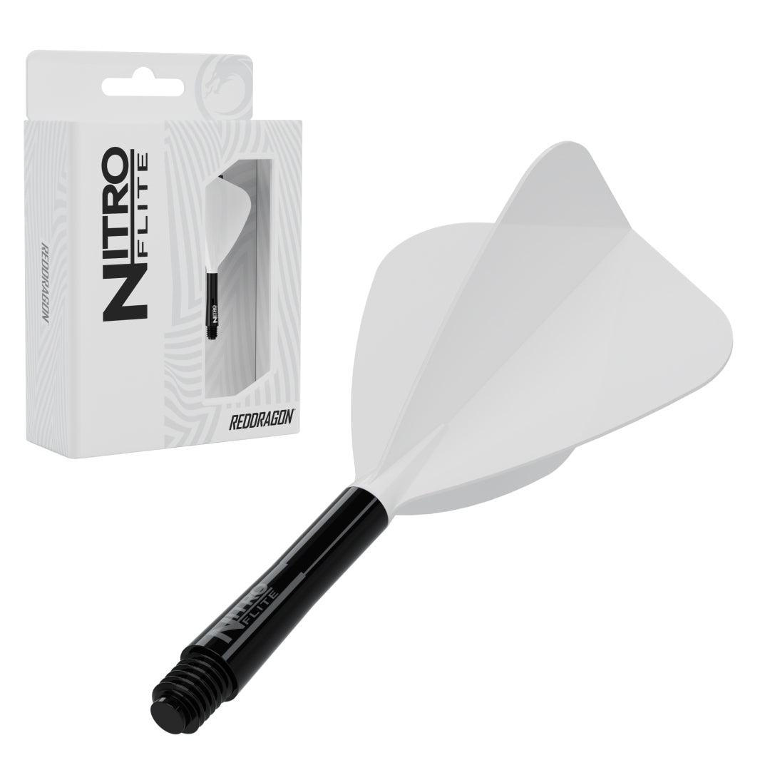 Red Dragon Nitro Flite Kite intermediate with black stem and white flight, with retail packaging