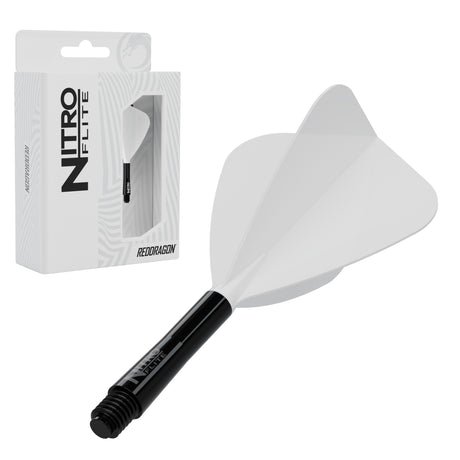 Red Dragon Nitro Flite Kite intermediate with black stem and white flight, with retail packaging