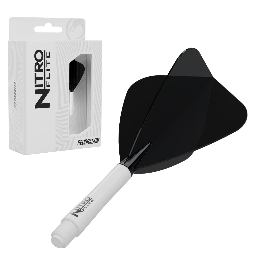 Red Dragon Nitro Flite Kite intermediate with white stem and black flight, with retail packaging