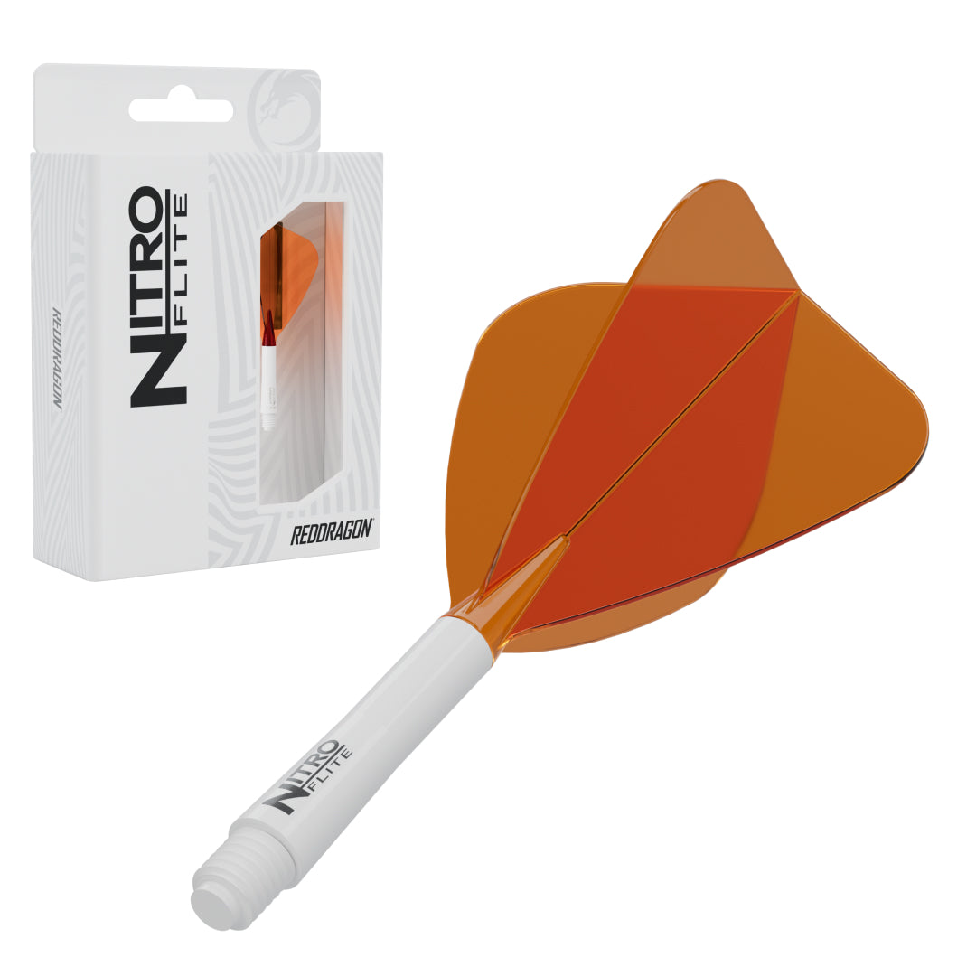 Red Dragon Nitro Flite Kite intermediate with white stem and orange flight, with retail packaging