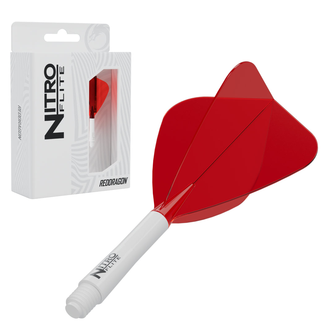 Red Dragon Nitro Flite Kite intermediate with white stem and red flight, with retail packaging