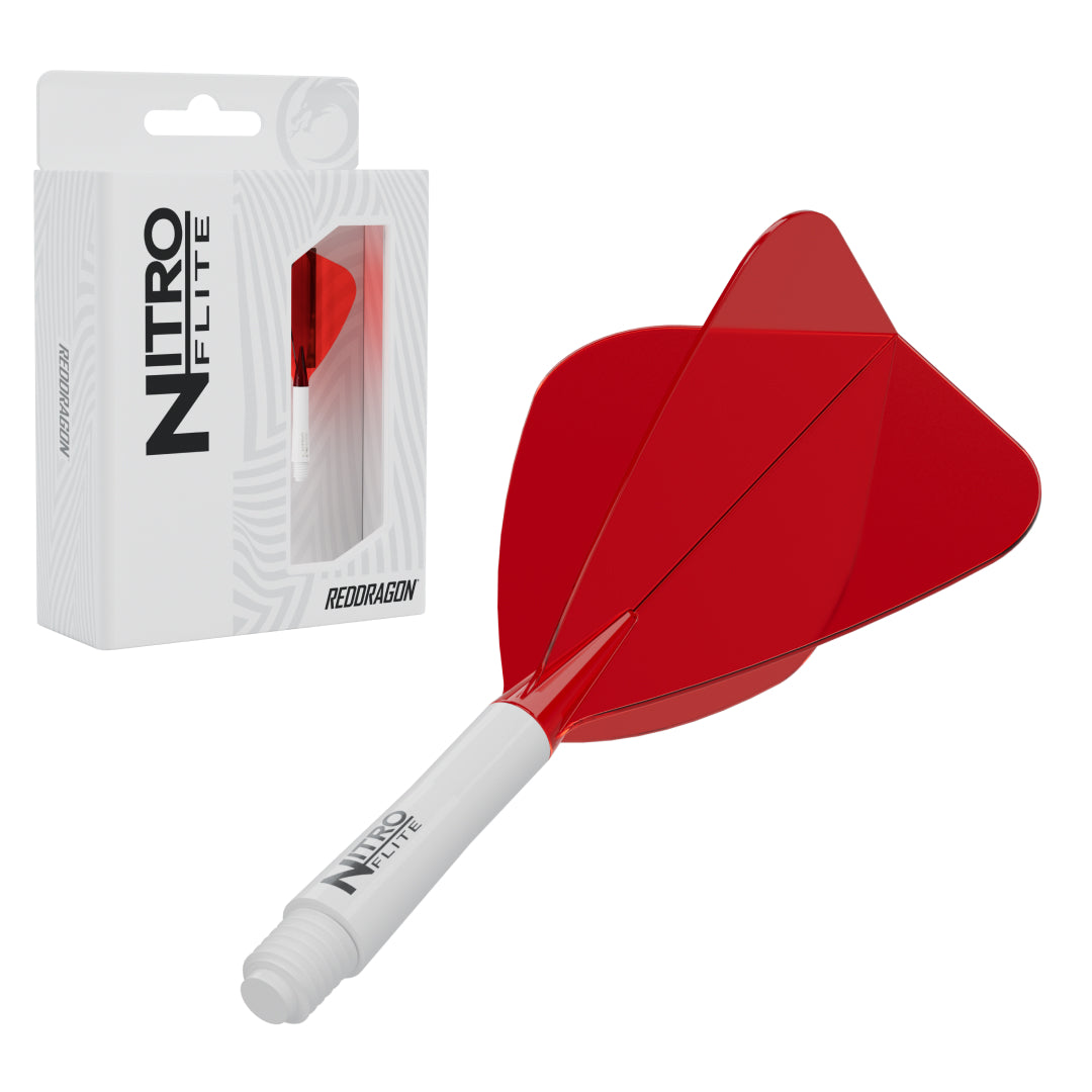 Red Dragon Nitro Flite Kite short with white stem and red flight, with retail packaging