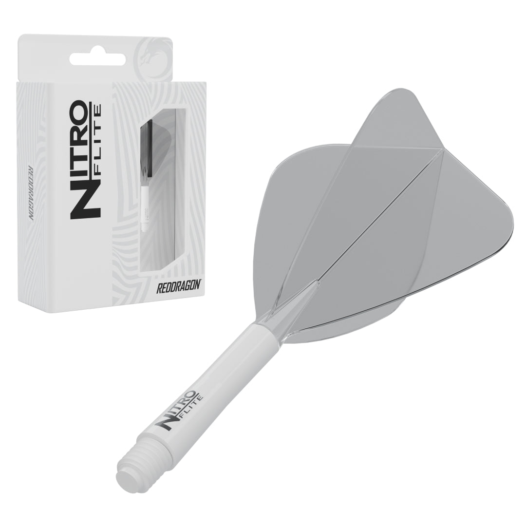 Red Dragon Nitro Flite Kite short with white stem and clear flight, with retail packaging