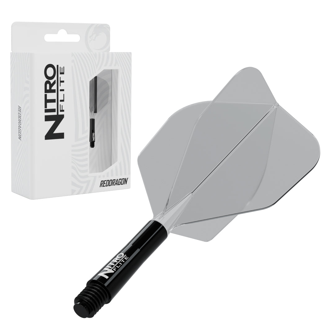 Red Dragon Nitro Flite No.6 medium with black stem and clear flight, with retail packaging