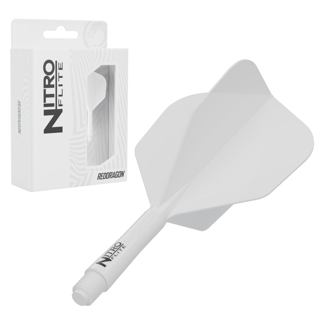Red Dragon Nitro Flite No.6 short with white stem and white flight, with retail packaging