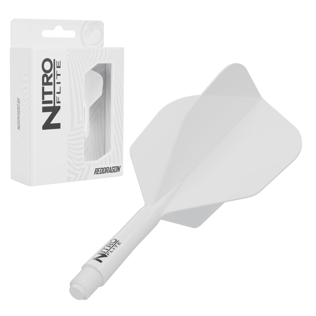 Red Dragon Nitro Flite No.6 medium with white stem and white flight, with retail packaging