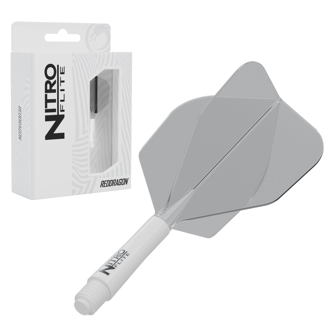 Red Dragon Nitro Flite No.6 short with white stem and clear flight, with retail packaging