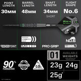 Dart with specifications on a black background