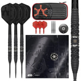 Collection of darts, dartboard, and accessories with Star Wars theme on a white background