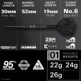 Dart with specifications on a black background