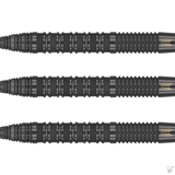 Three black darts with a textured grip on a white background