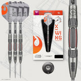 Star Wars-themed darts with packaging and target on a geometric patterned background