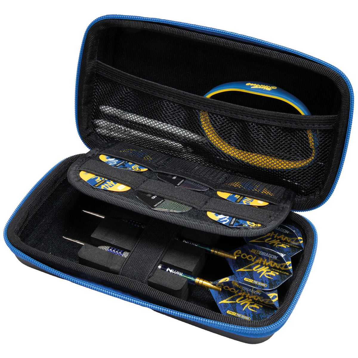 Angled view of the open Luke Humphries Super Tour darts case