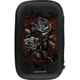 Full view dart case with gothic silver rose design, hard shell, zippered edge, ideal for storing darts and accessories