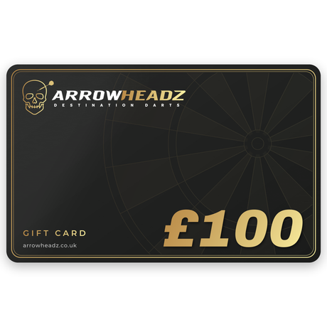 ArrowHeadz £100 darts gift card, black and gold gift voucher