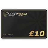 ArrowHeadz £10 darts gift card, black and gold gift voucher
