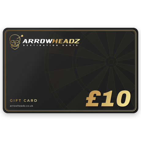 ArrowHeadz £10 darts gift card, black and gold gift voucher