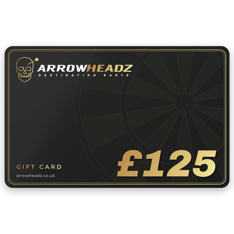 ArrowHeadz £125 darts gift card, black and gold gift voucher