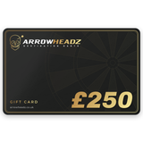 ArrowHeadz £250 darts gift card, black and gold gift voucher