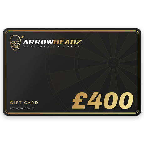 ArrowHeadz £400 darts gift card, black and gold gift voucher