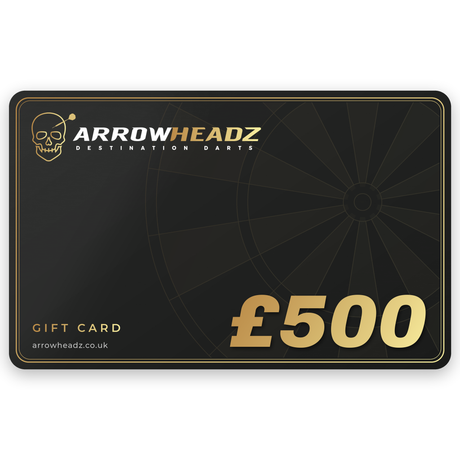 ArrowHeadz £500 darts gift card, black and gold gift voucher