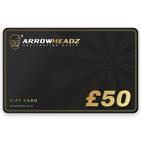 ArrowHeadz £50 darts gift card, black and gold gift voucher