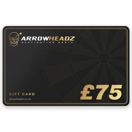 ArrowHeadz £75 darts gift card, black and gold gift voucher