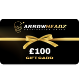 £100 darts gift card full view with gold ribbon and bow, ideal present for dart players and equipment fans