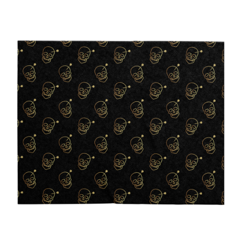 Black microfibre dart hand towel with gold skull and dart pattern, full product view isolated on white background