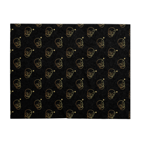 Black microfibre dart hand towel with gold skull and dart pattern, full product view isolated on white background
