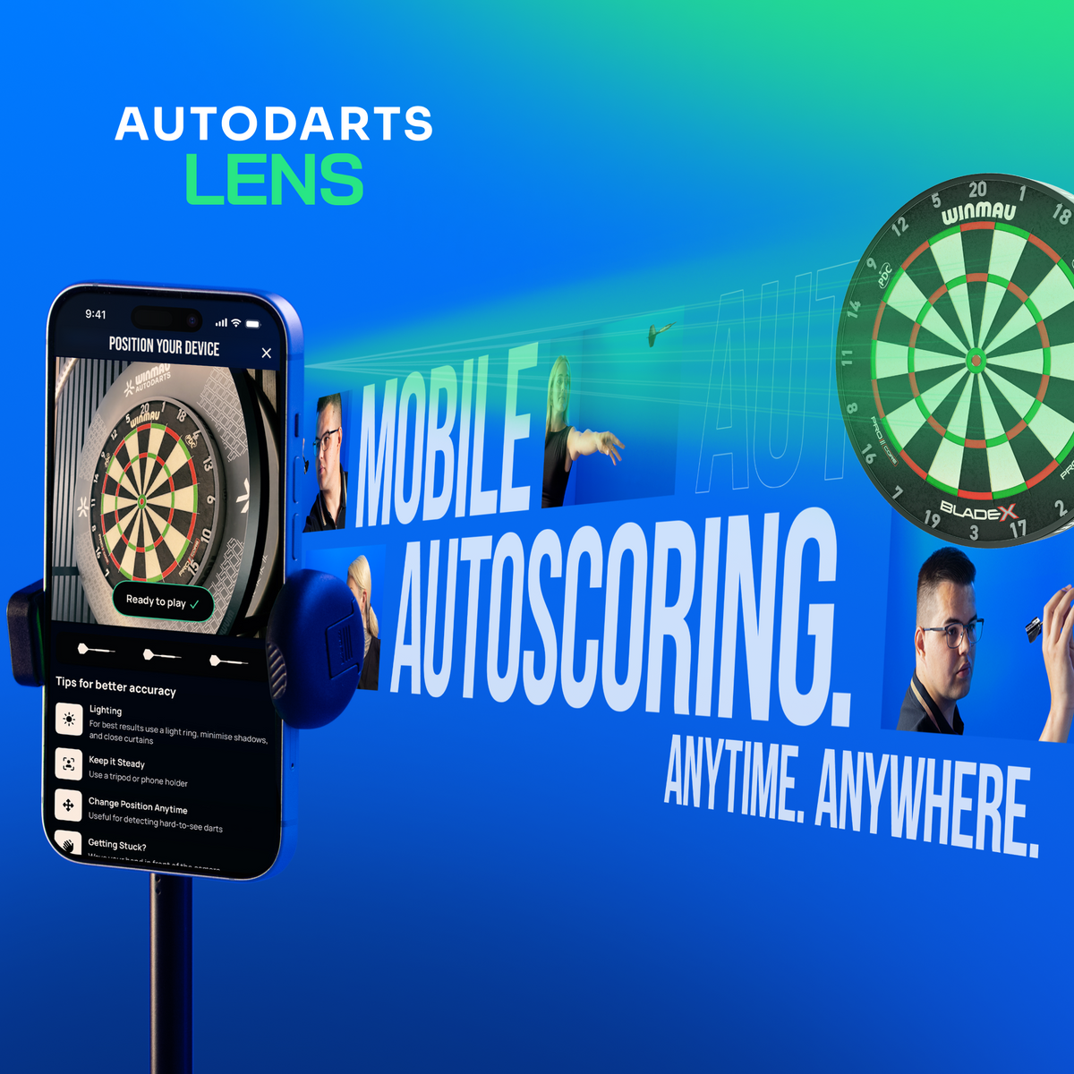 Autodarts Lens mobile autoscoring, anytime and anywhere, using a phone camera pointed at the dartboard