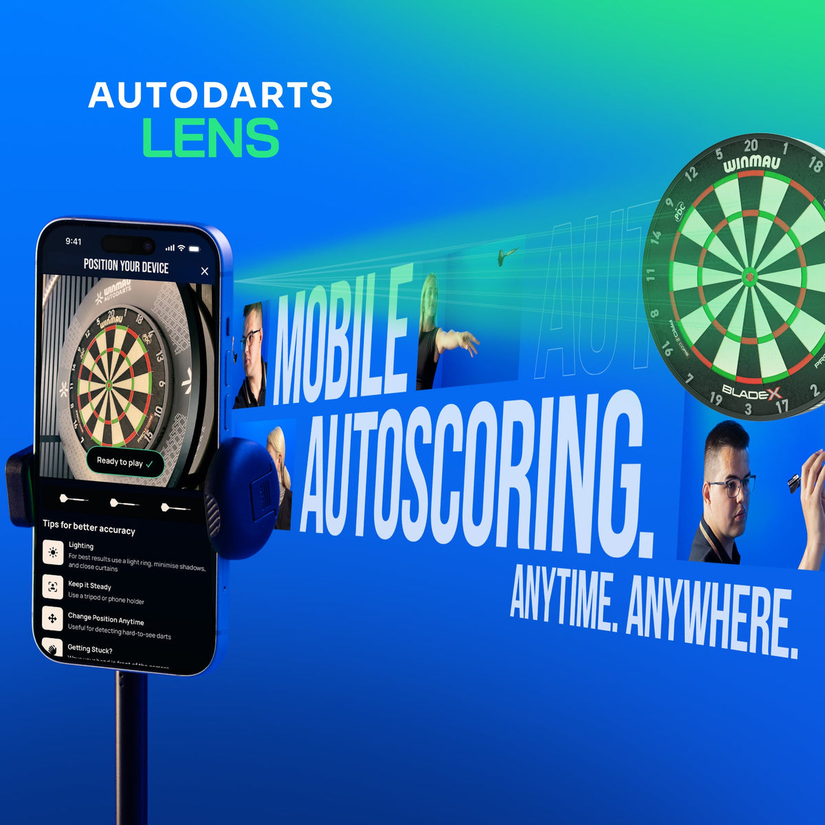 Autodarts Lens mobile autoscoring, anytime and anywhere, using a phone camera pointed at the dartboard