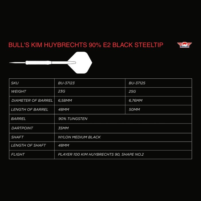 Bull's NL - Kim Huybrechts E2 Full Black - 90% Tungsten Darts