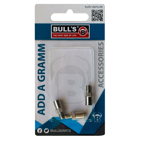 Dart add-a-gram weight adapters in retail packaging, set of three silver knurled accessories for increasing dart weight
