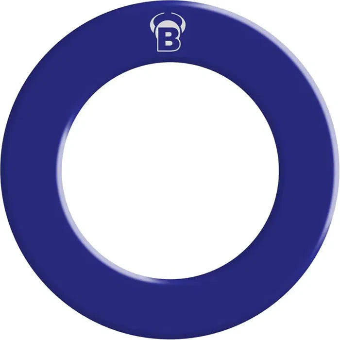 Blue PU dartboard surround ring top-down view, single item isolated on white background, protective wall cover for darts